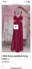 Silk mehroon padded long cami , gown