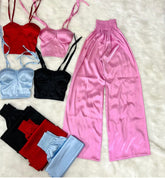 ( Silk maroon,crop top cup , Trouser)