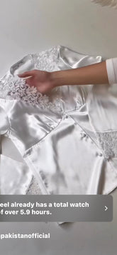 ( white silk lace shirt ,trouser,lace cami, and shorts