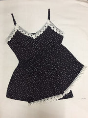 Linen black white polka