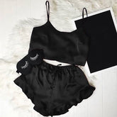 Royal Black Frill Satin Silk Camisets