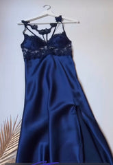 (Silk  blue padded  long  cami , gown)