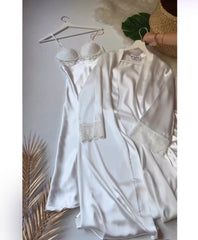 (Silk white padded  long  cami , gown)
