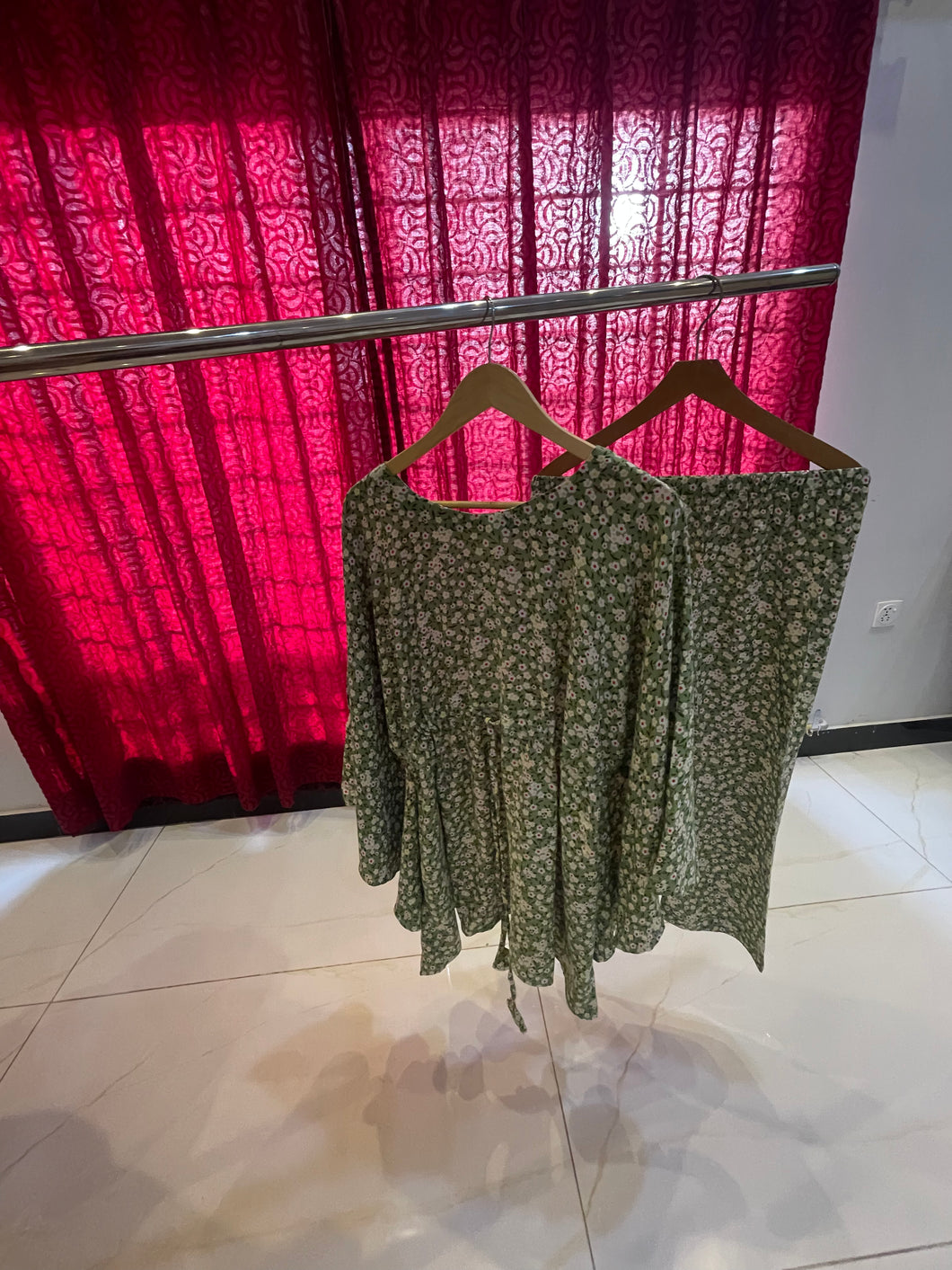 Kaftan pajama set green floral