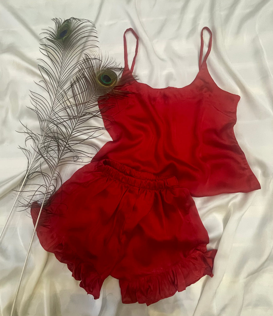 Red frill cami shorts