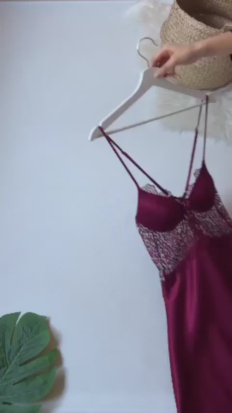 Silk mehroon padded cami, gown)