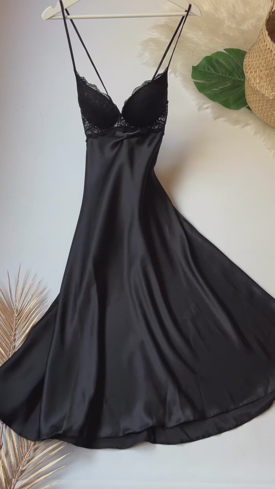 ( Silk black padded  cami gown)