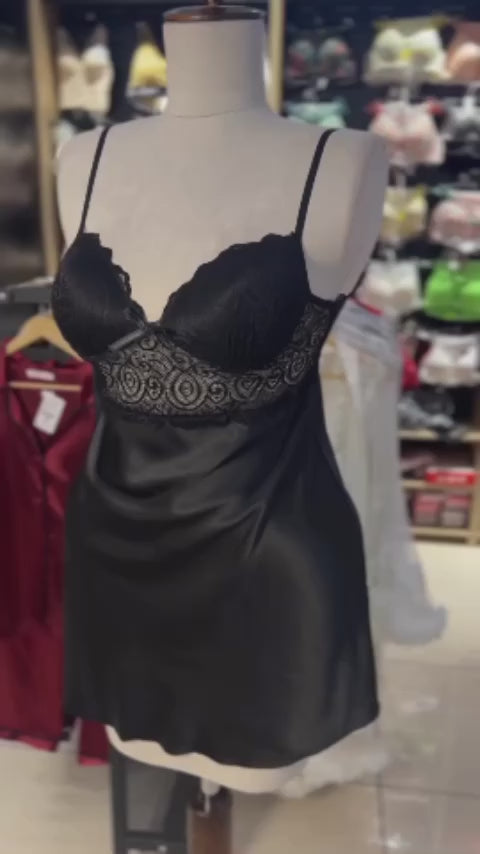 ( Silk  black padded cami ,gown)