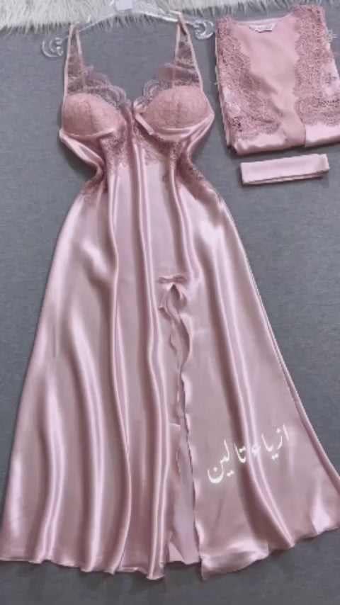 ( Silk light tea pink  padded  long  cami , gown)