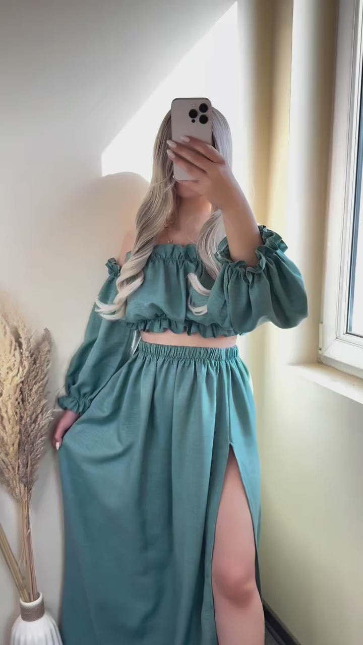 Sleeves top and  skirt green