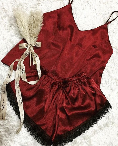 Maroon Black Frill Satin Silk Camiset