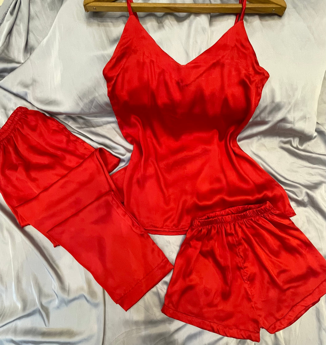 Red silk cami shorts trouser