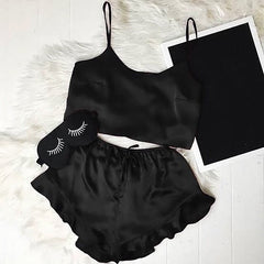 Royal Black Frill Satin Silk Camisets