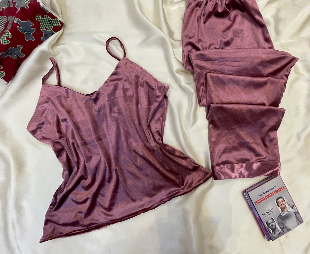 Tea pink velvet cami trouser