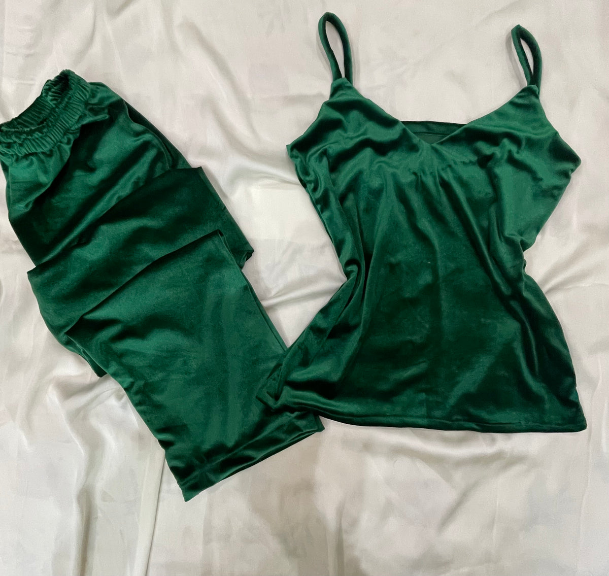 Velvet green cami trouser