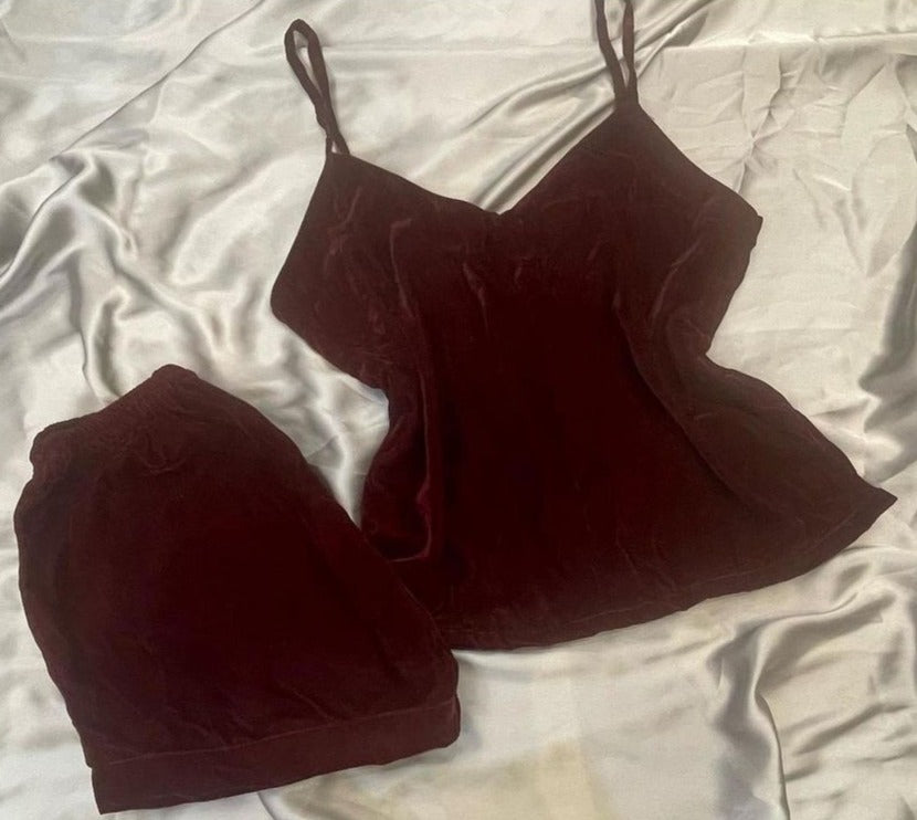 Burgundy Velvet Camisole Long